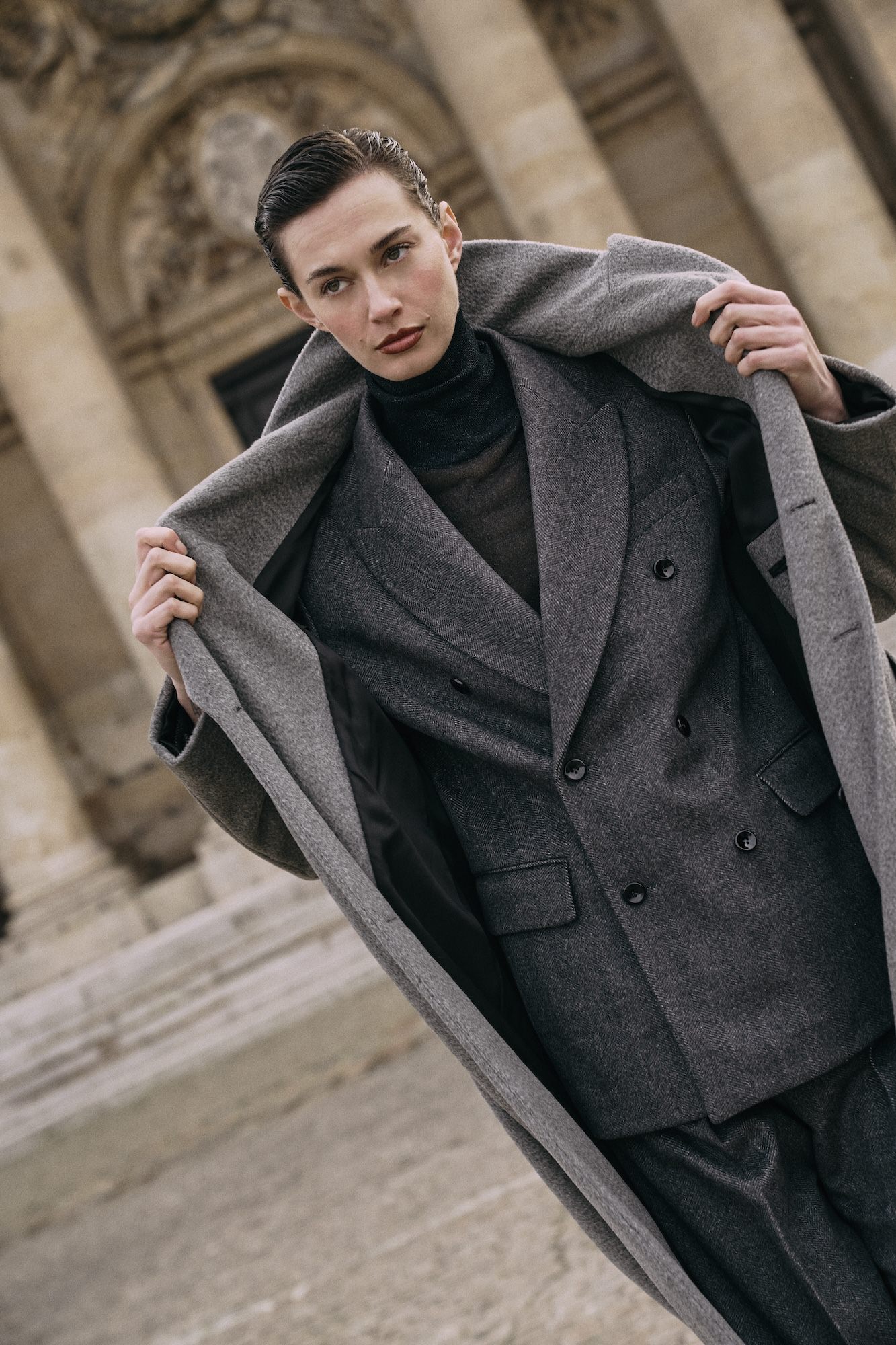 Alpaca Wool Coat "Humphrey" Grey Melange